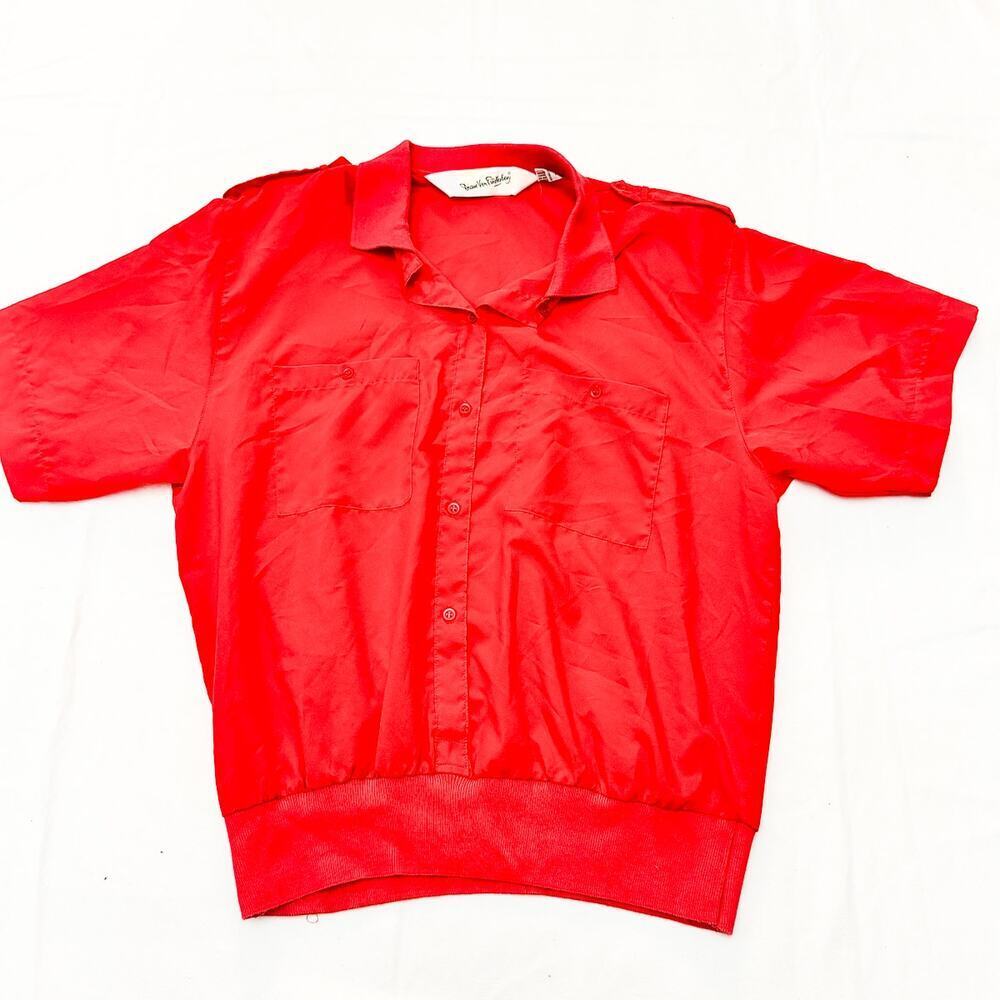 Diane Von Furstenberg Red Short Sleeve Button Down Top Size L